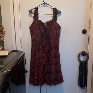Hot Topic Burgundy and Black Paisley Mini Dress